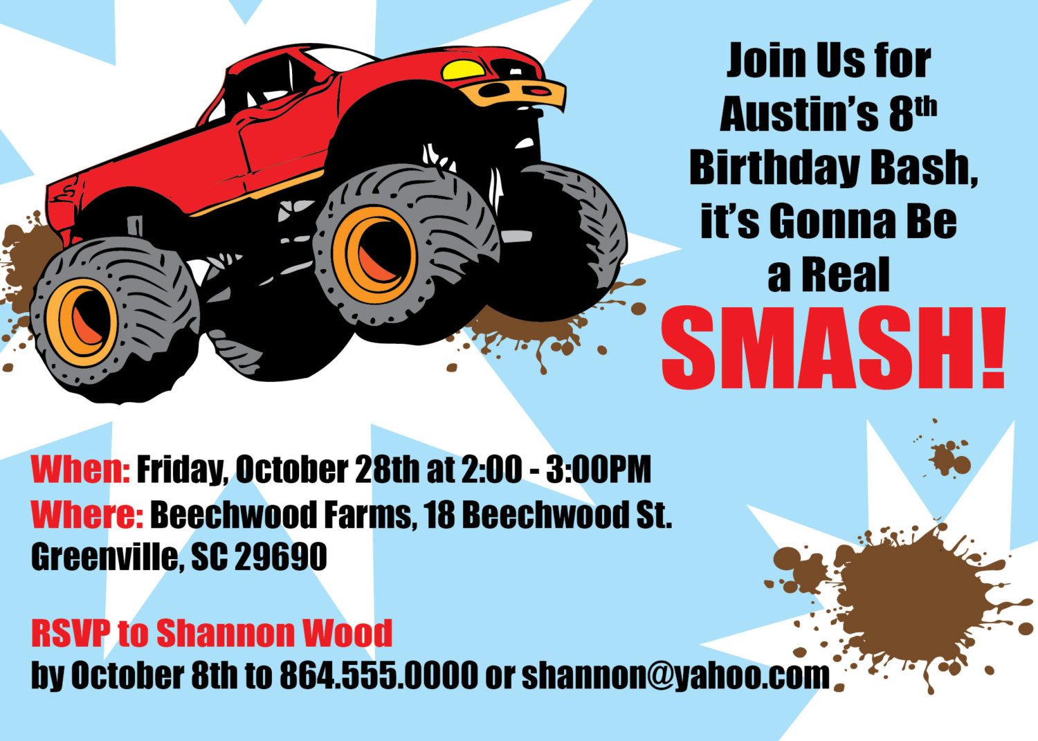 Monster Truck Birthday Invitations
 Free Printable Monster Truck Birthday InvitationsFREE