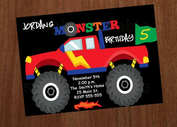 Monster Truck Birthday Invitations
 Monster Truck Boys Birthday Invitation by Simply Printable