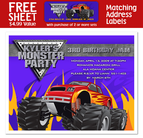 Monster Truck Birthday Invitations
 8 Monster Truck Birthday Party Invitations