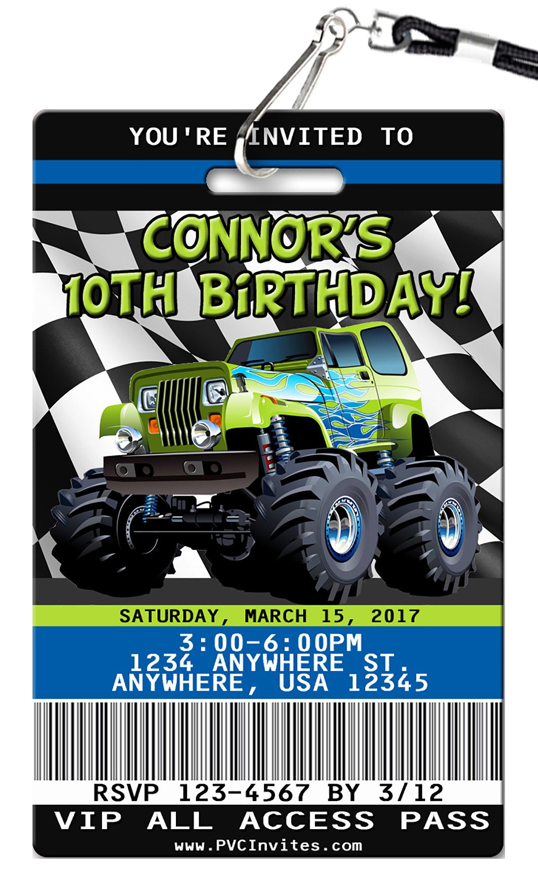 Monster Truck Birthday Invitations
 Monster Truck Birthday Invitation PVC Invites VIP