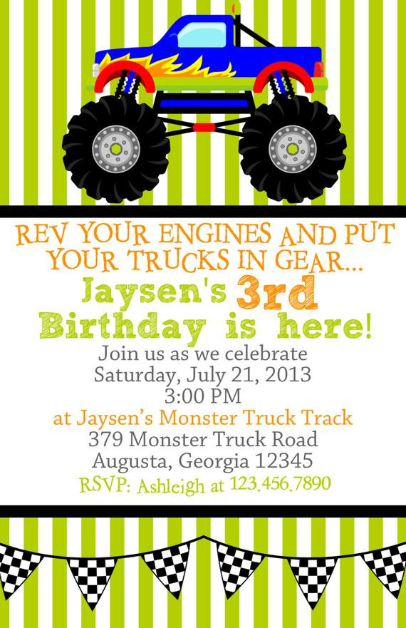 Monster Truck Birthday Invitations
 Monster Truck Birthday Party Invitations