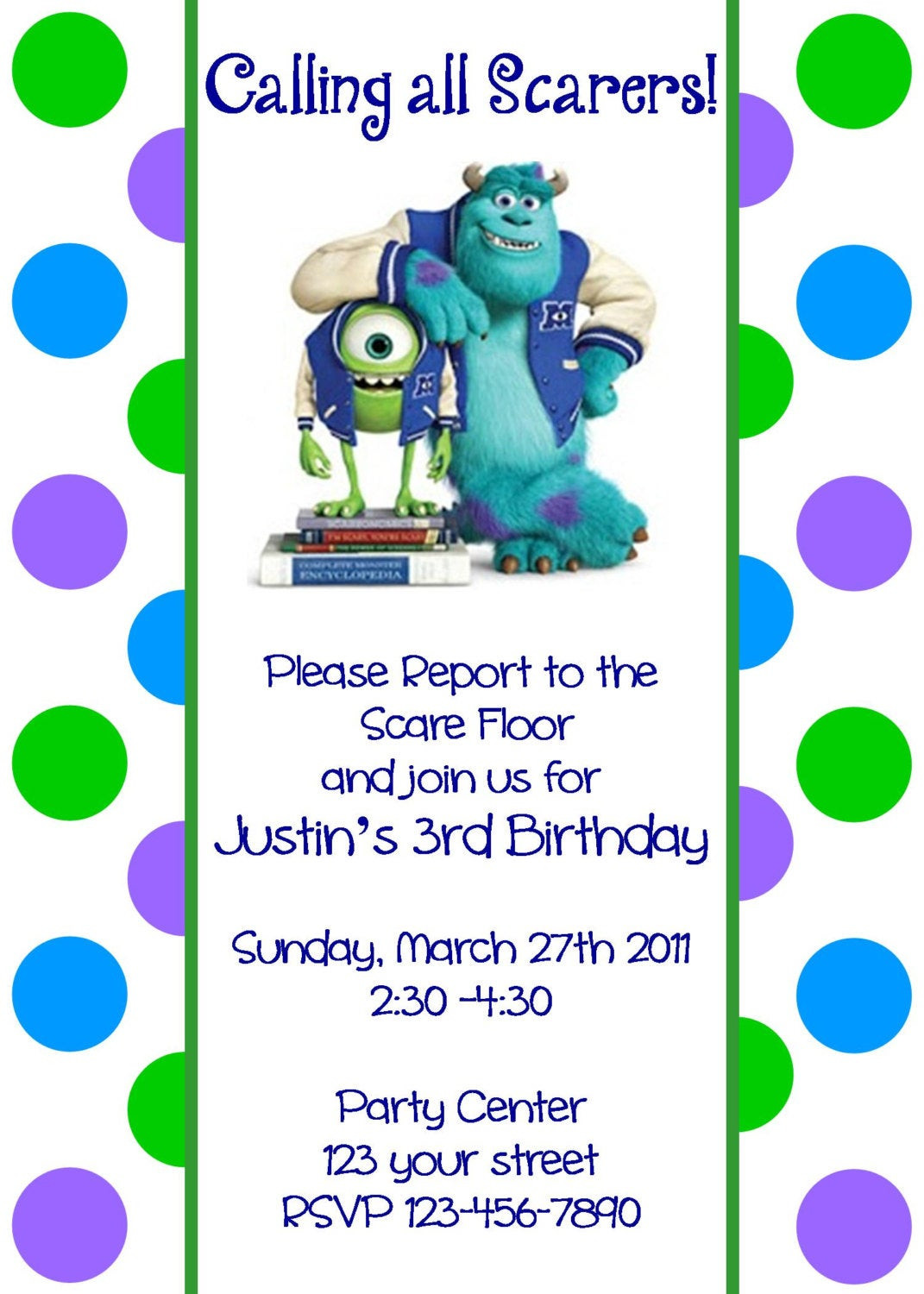 Monsters Inc Birthday Invitations
 Girls or Boys Monsters Inc Printable Birthday Party Invitation