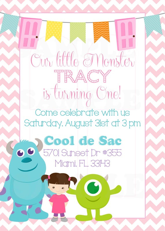 Monsters Inc Birthday Invitations
 Personalized Monsters Inc Inspired Girls Birthday Invitation