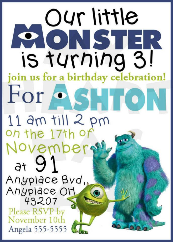 Monsters Inc Birthday Invitations
 Monsters Inc Birthday CUSTOM digital invitation My