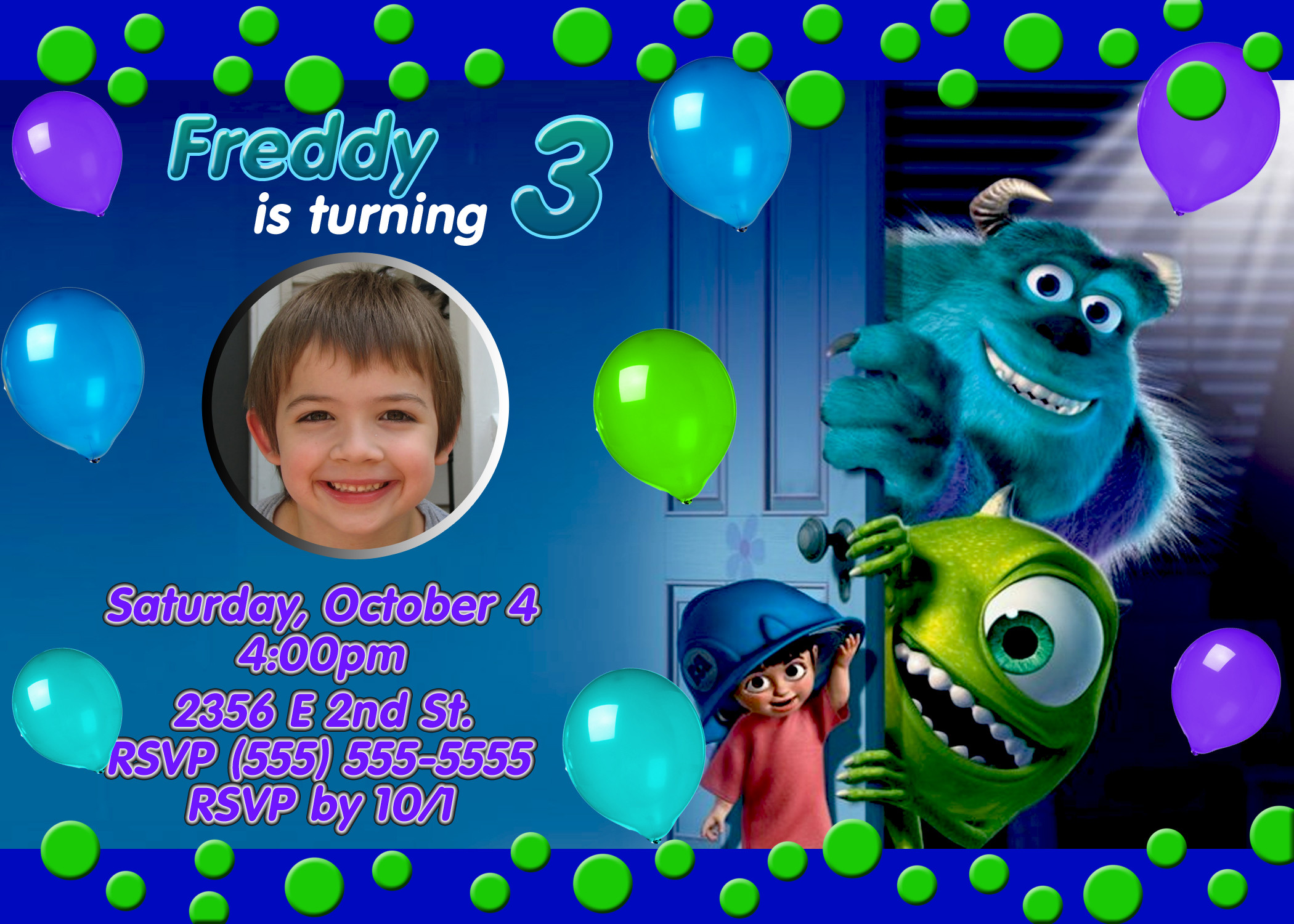 Monsters Inc Birthday Invitations
 Monsters Inc 2 University Birthday Invitation