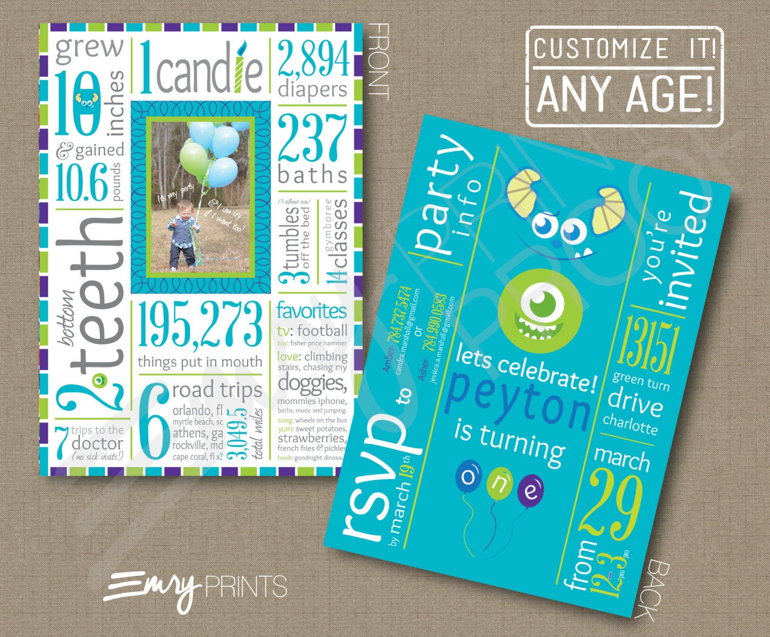 Monsters Inc Birthday Invitations
 Monsters Inc Birthday Invitation 1st Birthday by EmryPRINTS