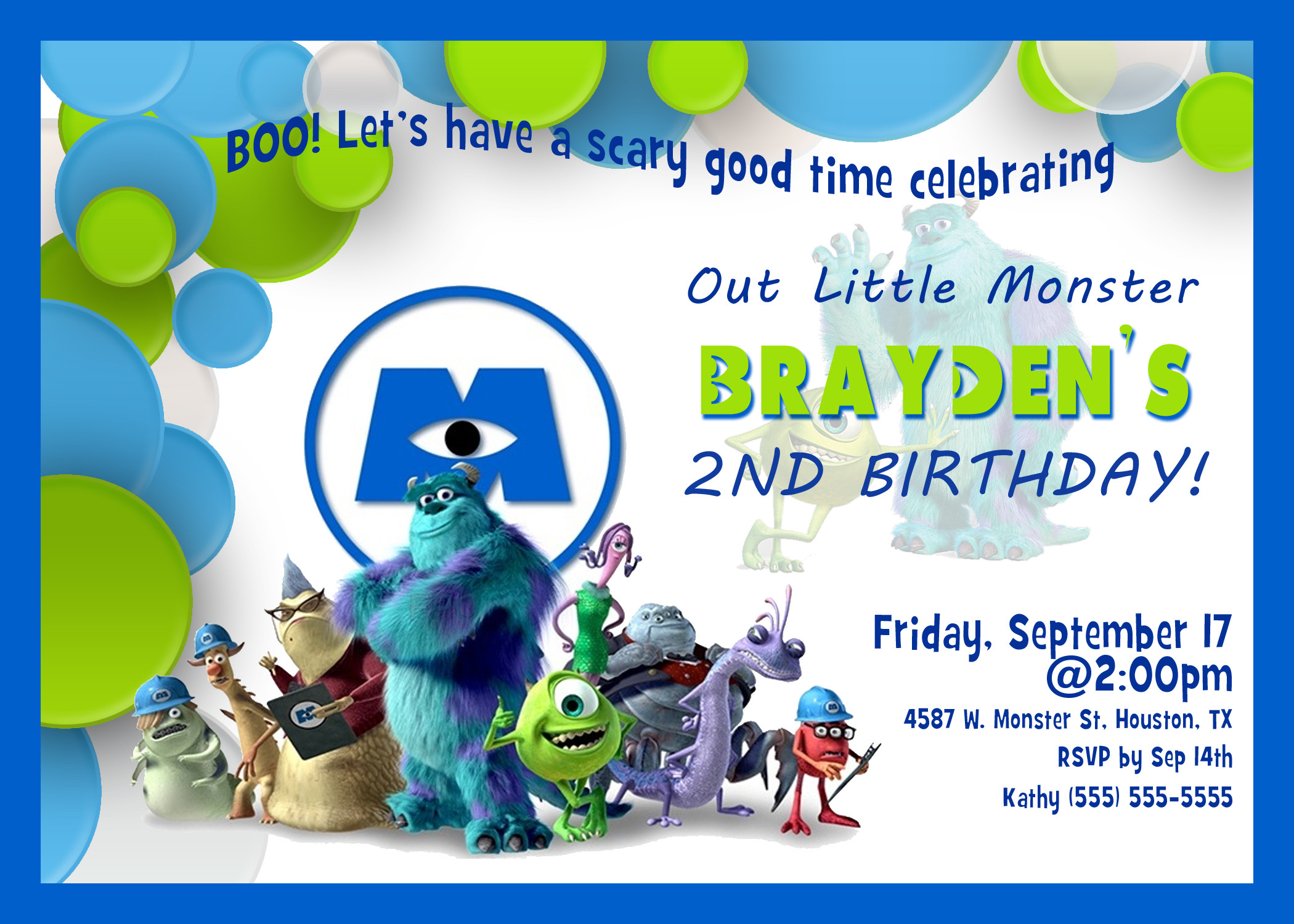 Monsters Inc Birthday Invitations
 Monsters Inc 2 University Birthday Invitation