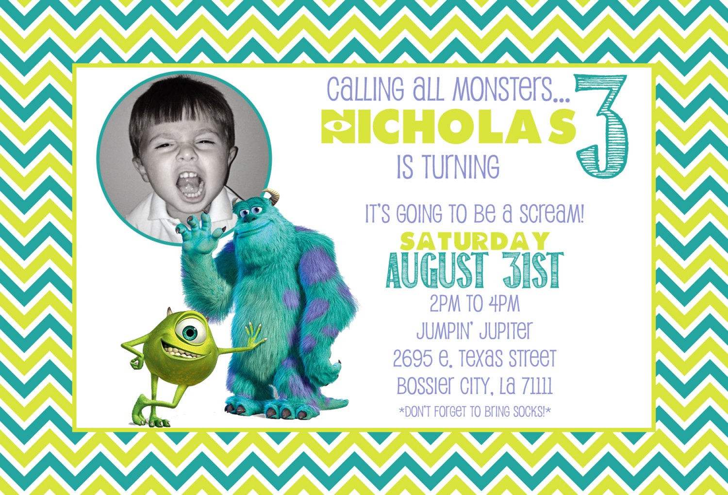 Monsters Inc Birthday Invitations
 Customized Birthday Invitation Monsters Inc Monsters