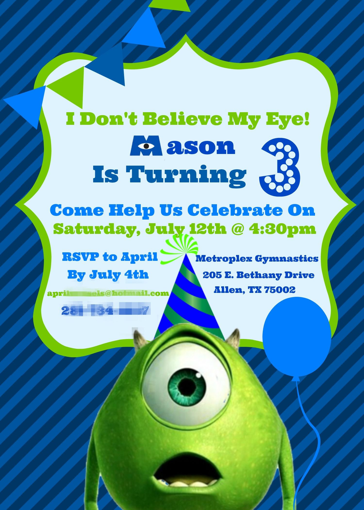 Monsters Inc Birthday Invitations
 Monsters Inc Invitation