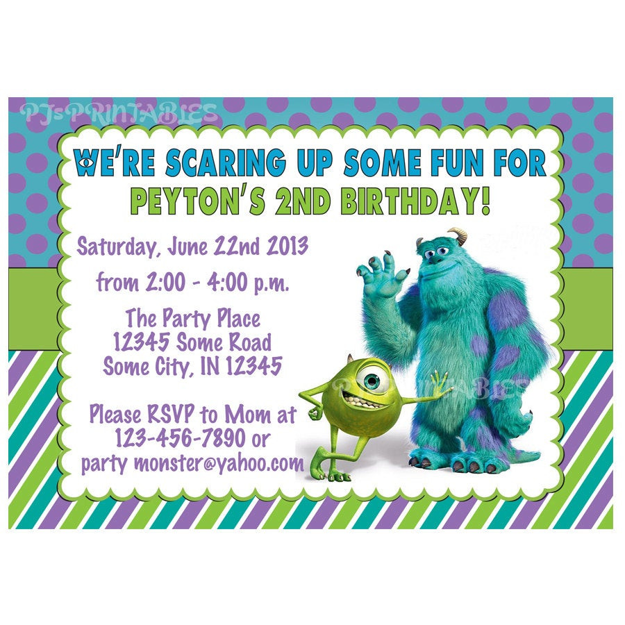 Monsters Inc Birthday Invitations
 Monsters Inc Birthday Invitation Custom Digital File