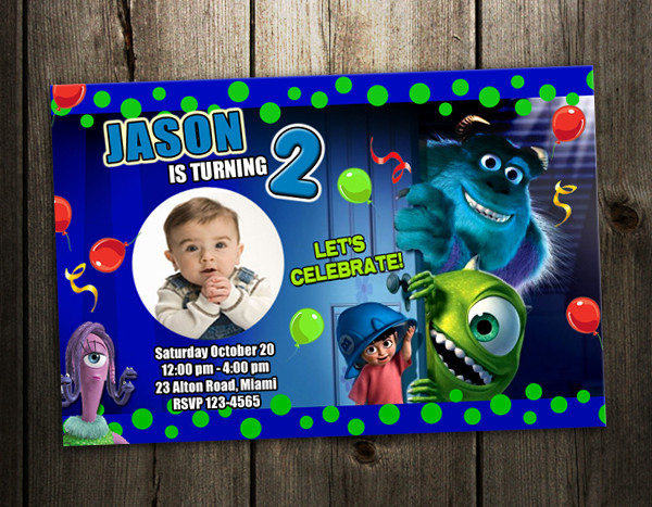 Monsters Inc Birthday Invitations
 Monsters Inc university BIRTHDAY PARTY INVITATION CARD