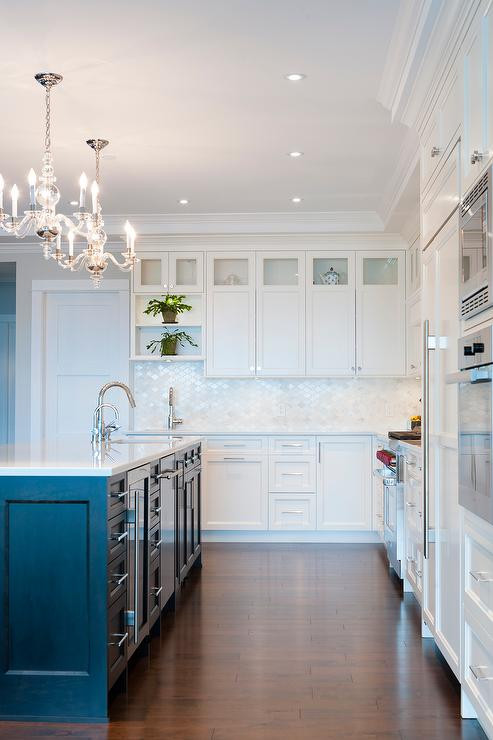 Moroccan Tile Kitchen Backsplash
 Black and White Kitchen with Calacatta Marble Moroccan