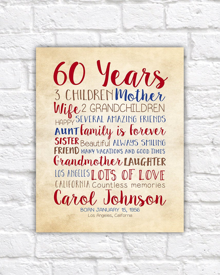 Mother Birthday Gift
 Birthday Gift for Mom 60th Birthday 60 Years Old Gift for