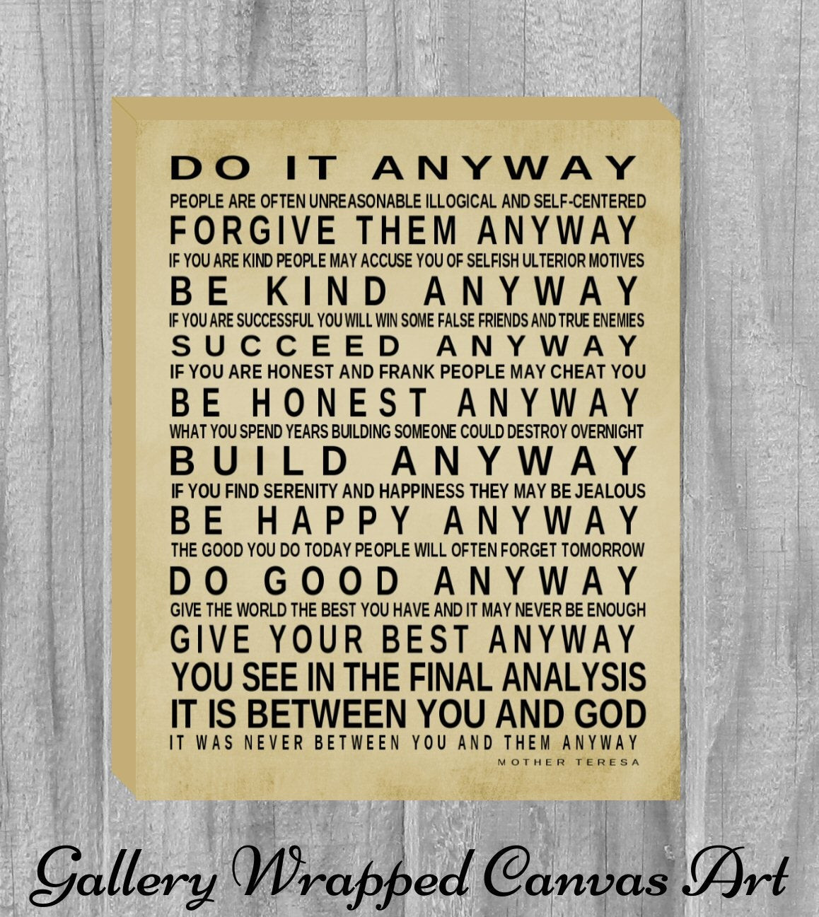 Mother Teresa Quote Anyway
 CANVAS Do It Anyway Mother Teresa Quote Print ART