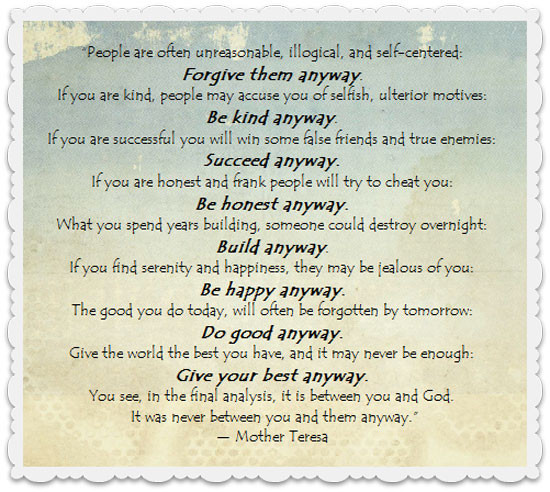 Mother Teresa Quote Anyway
 Monday Motivation "Do It Anyway" The Joys of Boys