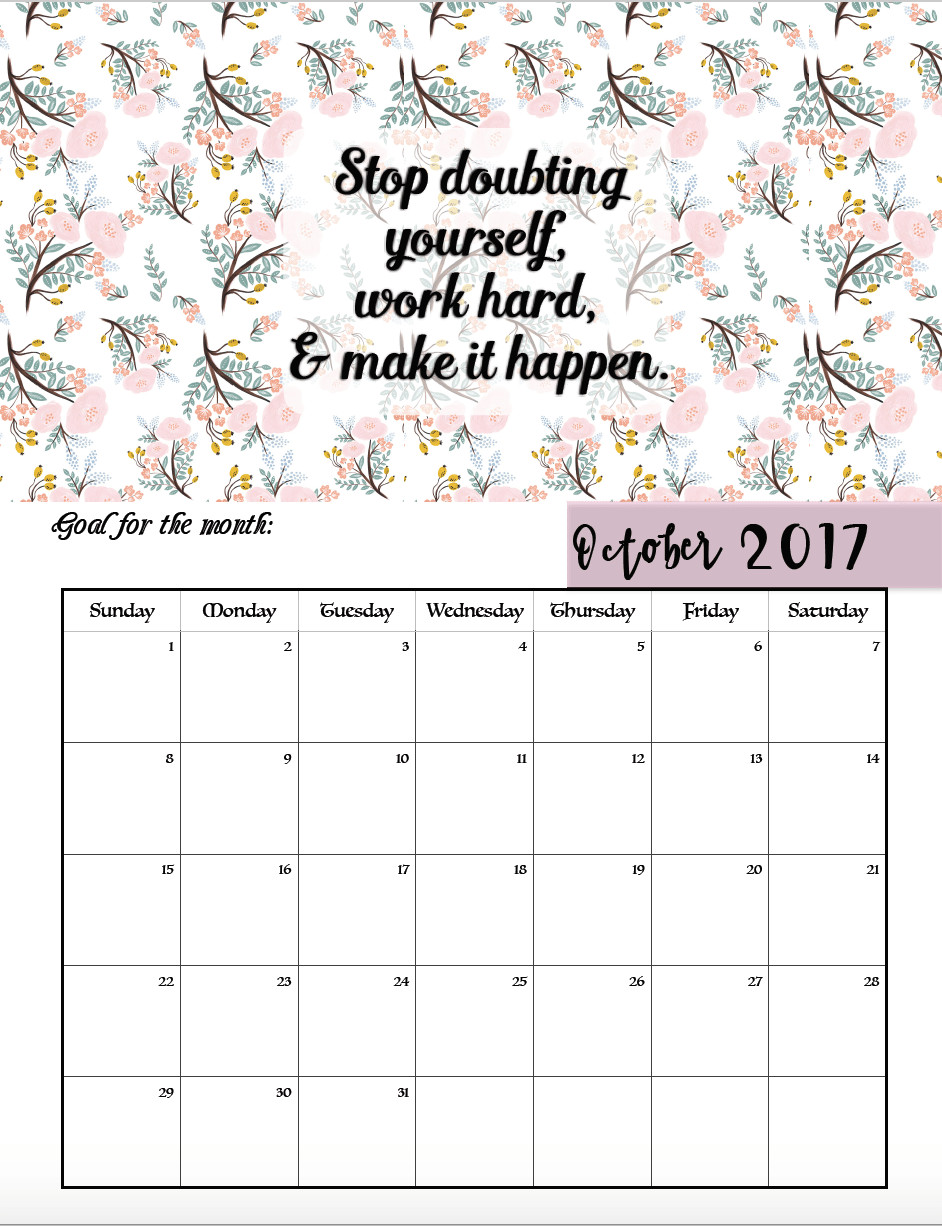 Motivational Quotes 2017
 FREE Printable 2017 Motivational Monthly Calendar