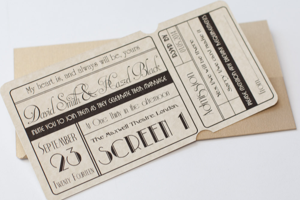 Movie Ticket Wedding Invitations
 Cinema Movie Ticket Wedding Invitation with Wallet Ivory