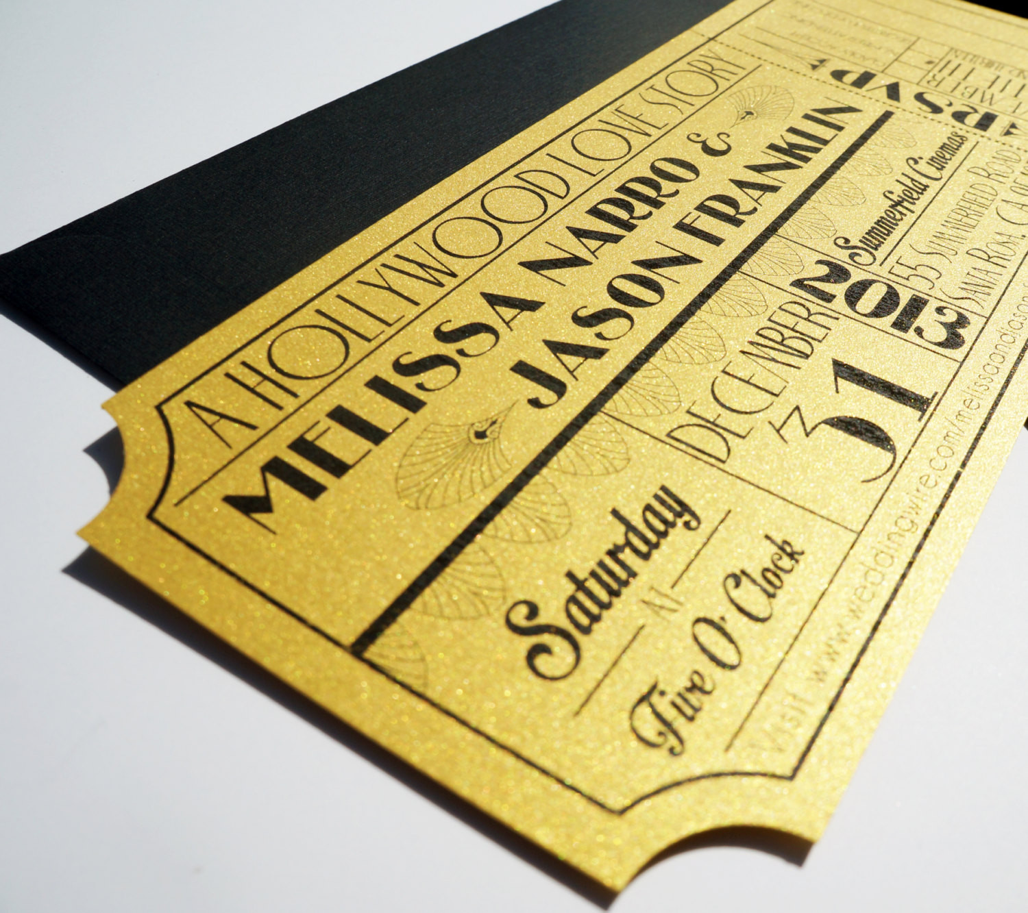 Movie Ticket Wedding Invitations
 Old Hollywood Art Deco Gold Movie Ticket Wedding Invitation