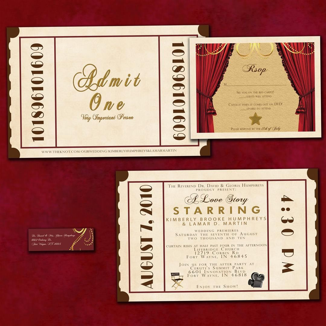 Movie Ticket Wedding Invitations
 Theatre Ticket Wedding Invitation Suite Old Hollywood