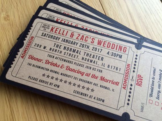 Movie Ticket Wedding Invitations
 100 personalised Cinema Wedding Invitations Movie ticket