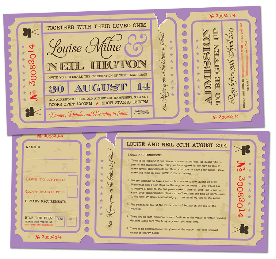 Movie Ticket Wedding Invitations
 Movie Ticket Wedding Invitations