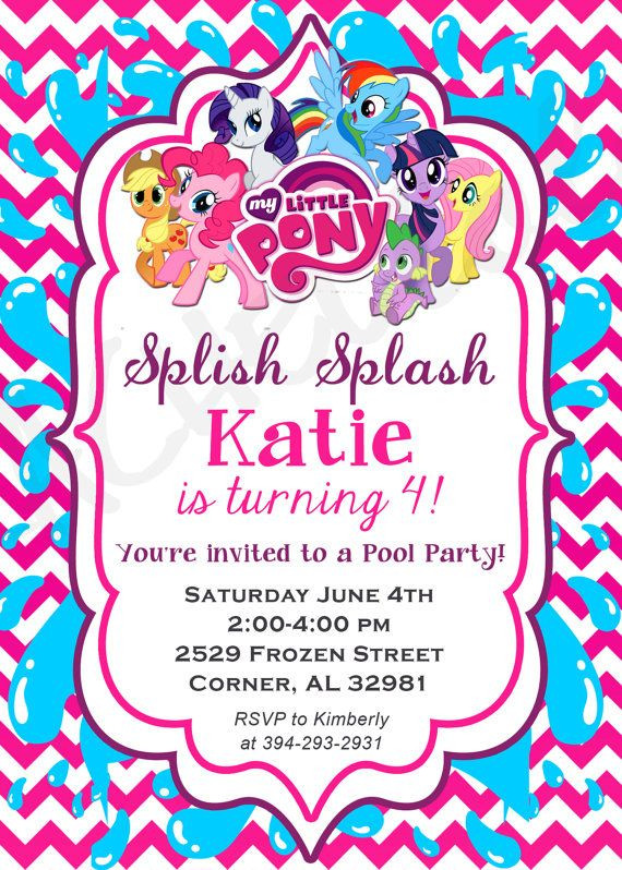 My Little Pony Pool Party Ideas
 My little Pony Pool Party Birthday Party Invitation by