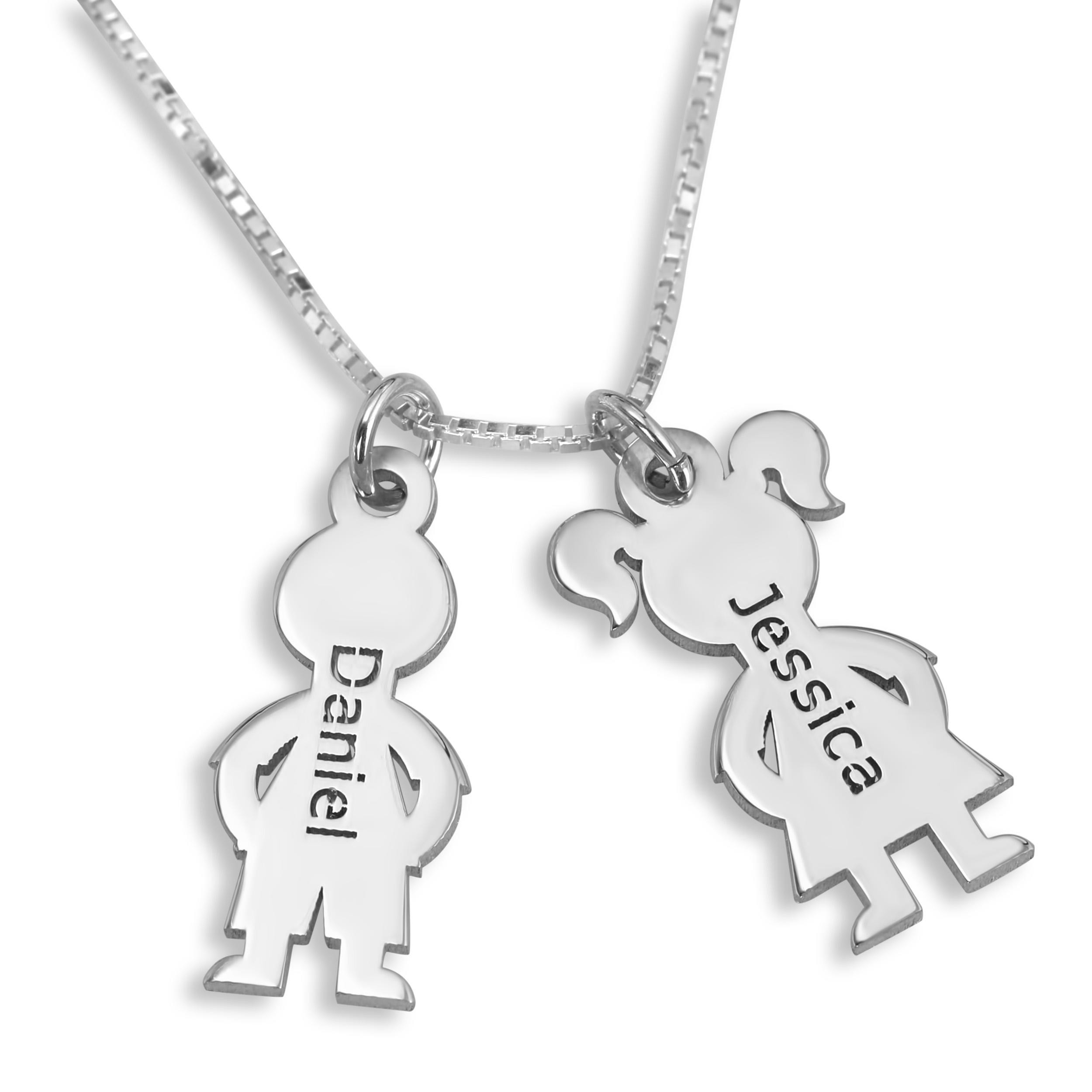 Name Necklace Silver
 Mother s Double Child Charm Name Necklace Sterling Silver