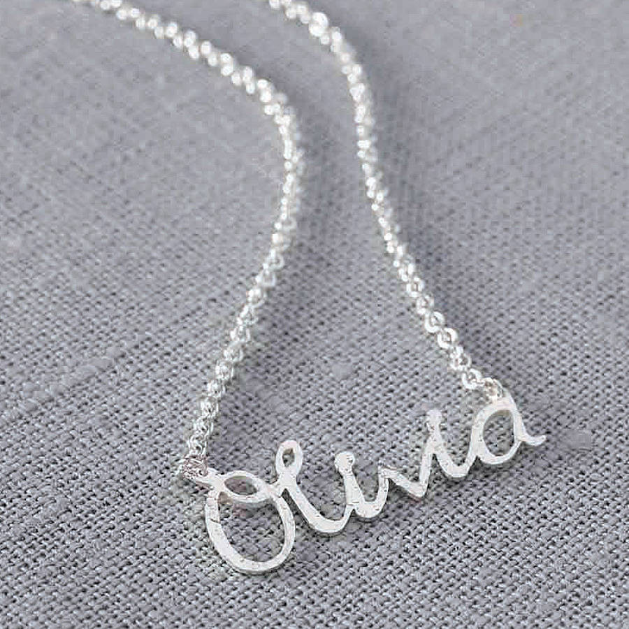 Name Necklace Silver
 personalised handmade silver name necklace by jemima