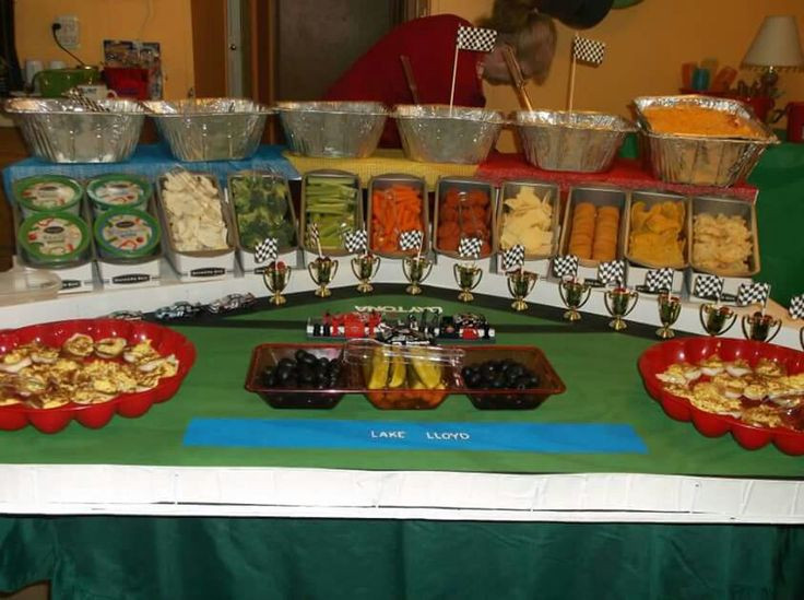 Nascar Party Food Ideas
 This table my sister made to look like grandstands and