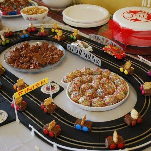 Nascar Party Food Ideas
 Awesome race track centre piece Racing cars are a milky