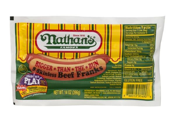 Nathan'S Hot Dogs Gluten Free
 Nathan s Famous Bun Length Skinless Beef Franks