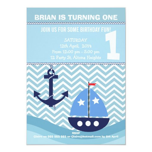 Nautical 1st Birthday Invitations
 Boys Nautical 1st Birthday Party Invitation