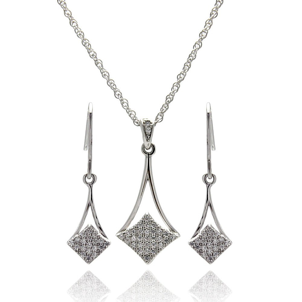 Necklace And Earring Sets
 Sterling Silver Micro Pave CZ Dangling Earring and
