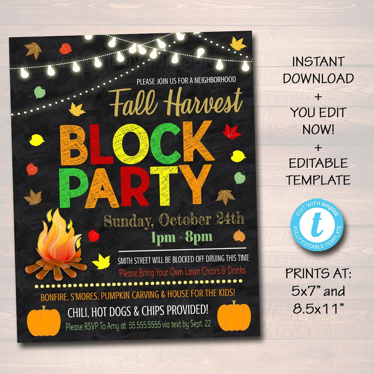Neighborhood Halloween Block Party Ideas
 Fall Block Party Festival Harvest Invite Flyer Printable