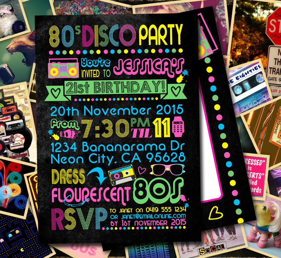 Neon Birthday Invitations
 80s Neon Birthday Invitation