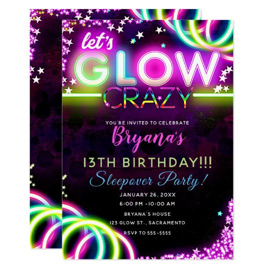 Neon Birthday Invitations
 Let s GLOW Crazy Neon Glowing Birthday Party Invitation