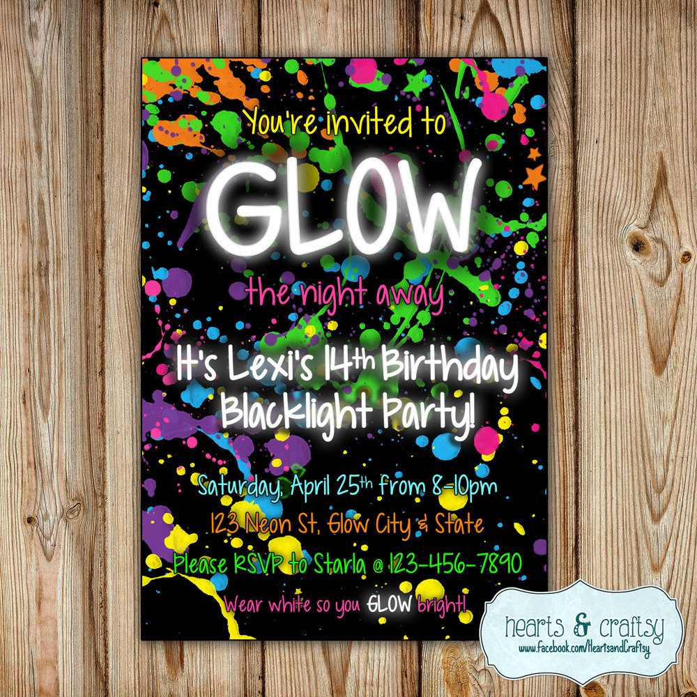 Neon Birthday Invitations
 Glow In The Dark Party Invitation Neon Birthday Invitation