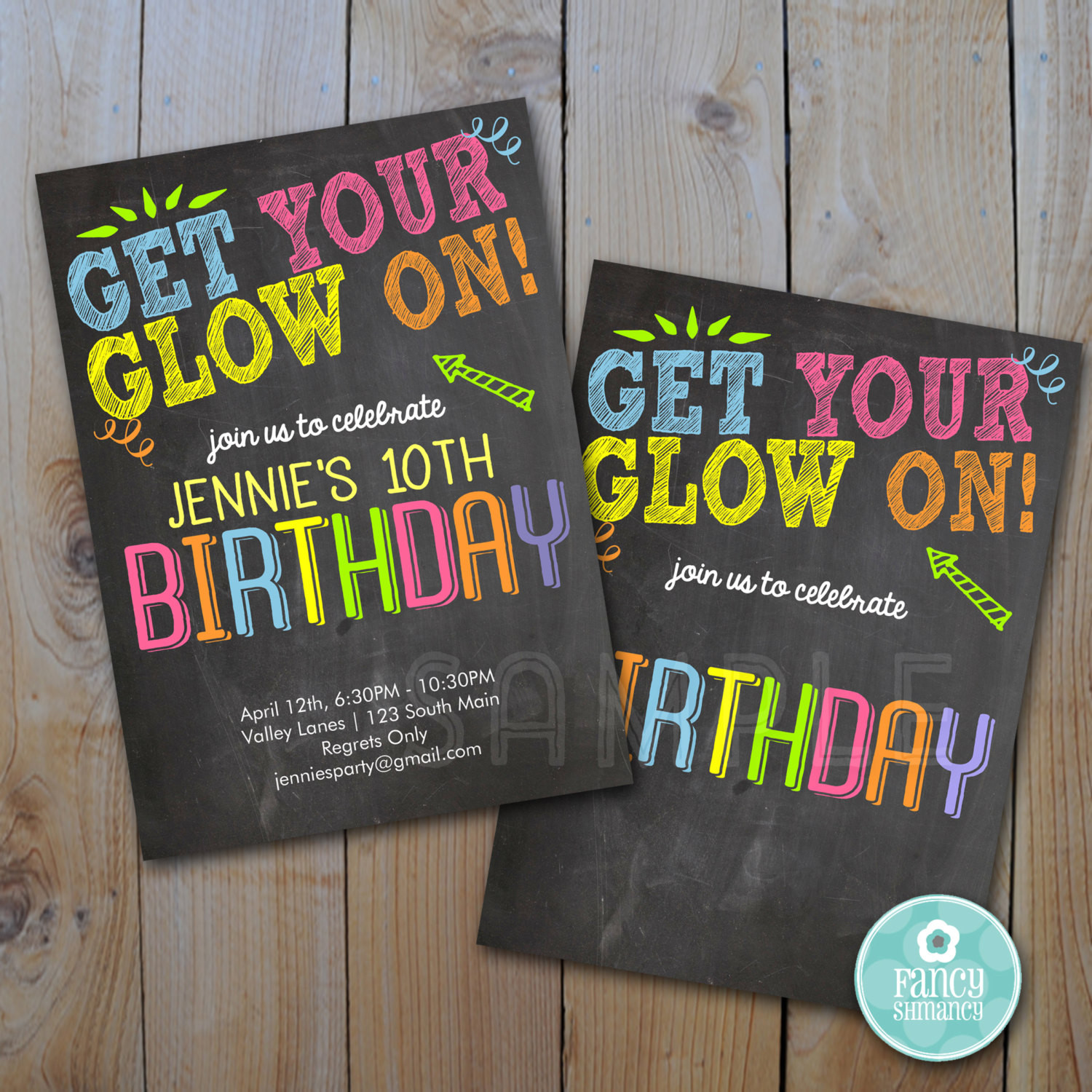 Neon Birthday Invitations
 Neon Birthday Printable Invitation Instant Download Get