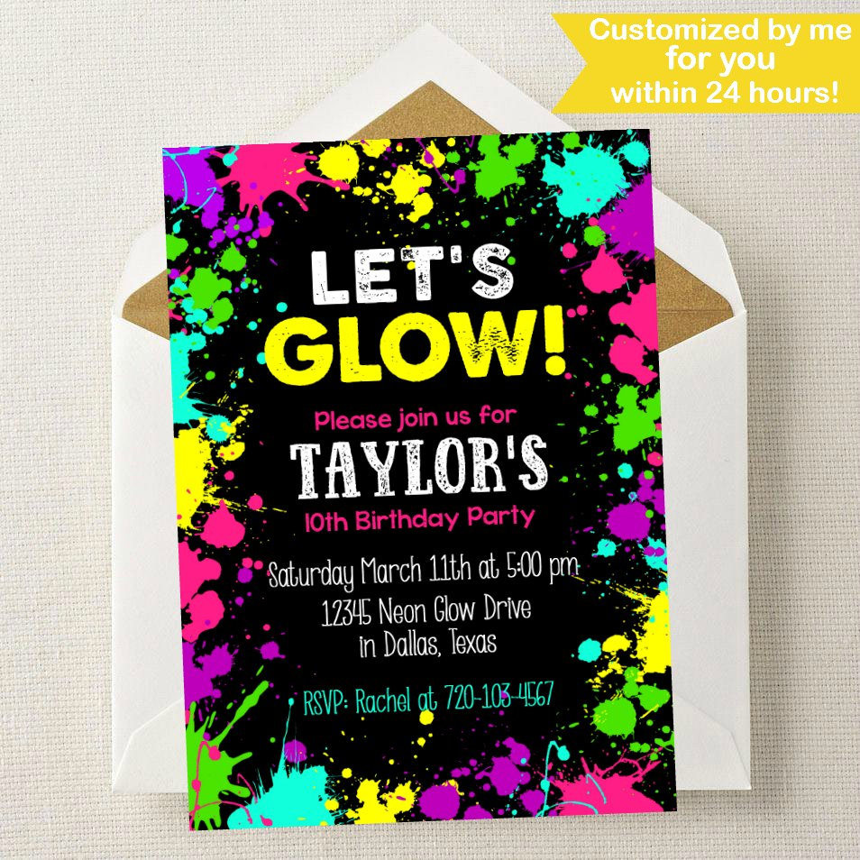 Neon Birthday Invitations
 Neon Glow Invitation Neon Glow Birthday Invitation Glow