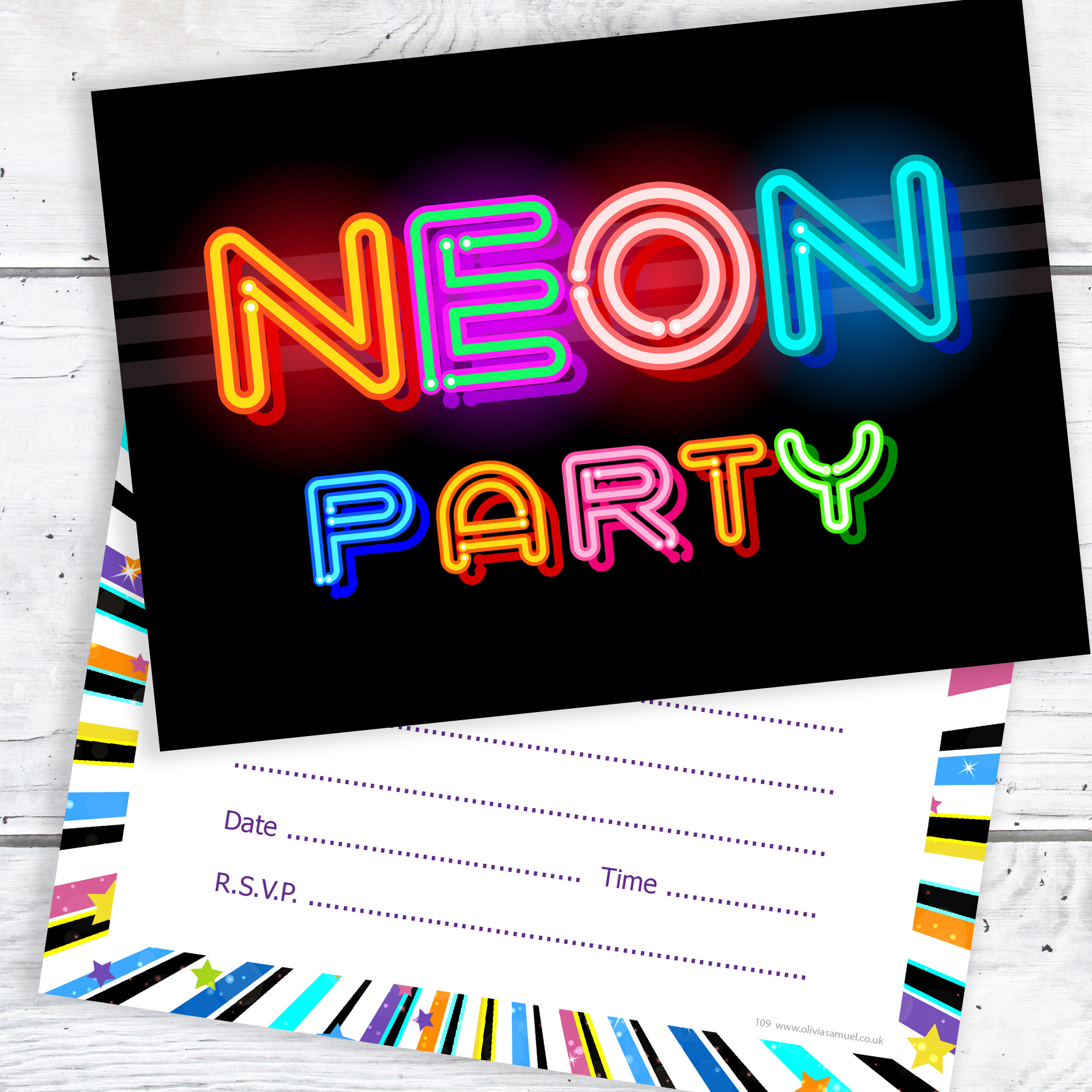 Neon Birthday Invitations
 Neon Party Invitations – Ready to Write for Birthdays