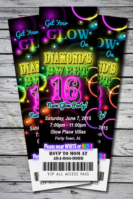 Neon Birthday Invitations
 Sweet 16 GLOW in the Dark Theme NEON Birthday Party