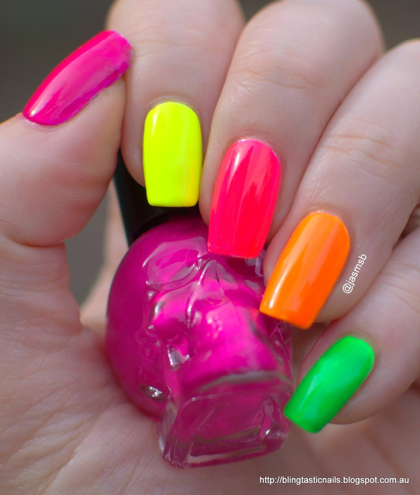 Neon Nail Colors
 Jas s Blingtastic Nails AN Monday Polish Starting with