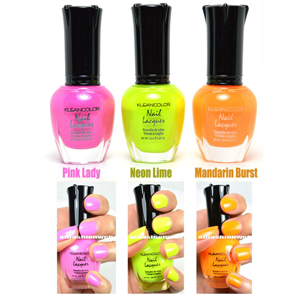 Neon Nail Colors
 3 KLEANCOLOR NAIL POLISH NEON COLOR PINK LADY NEON LIME