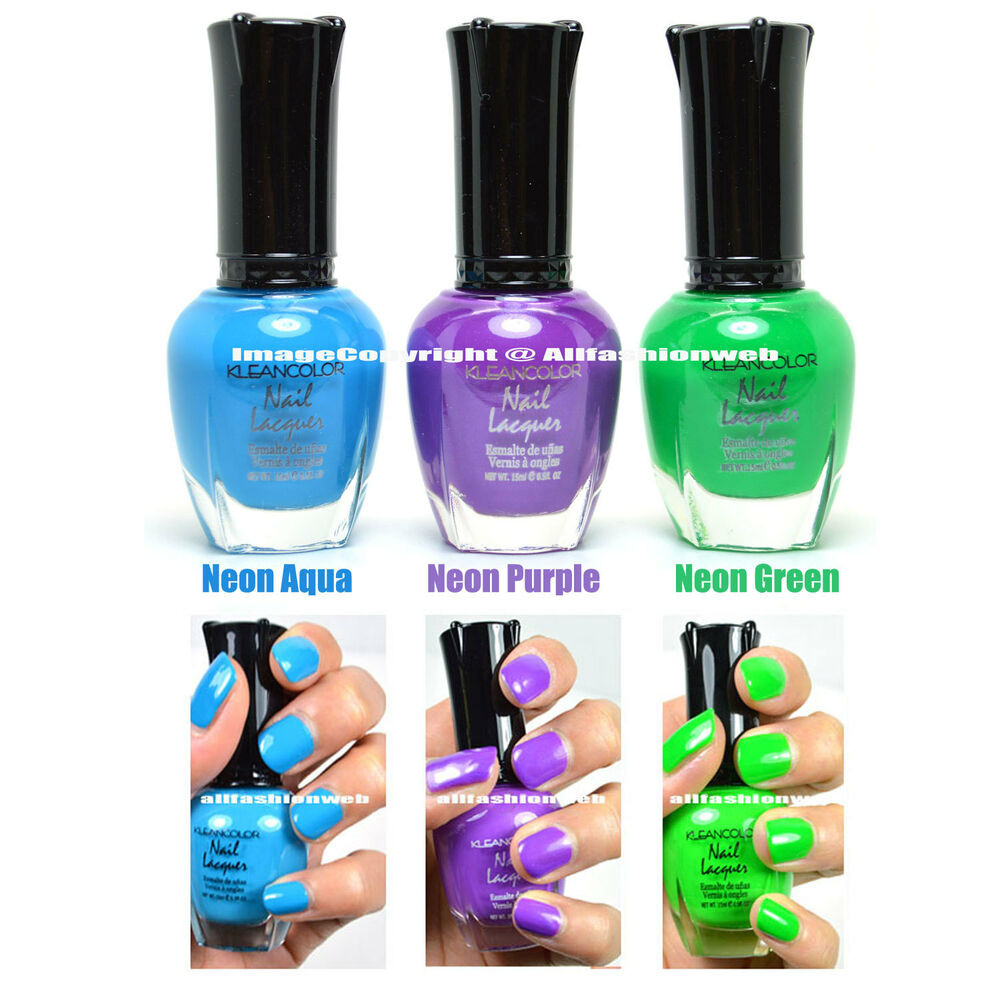 Neon Nail Colors
 3 KLEANCOLOR NAIL POLISH NEON COLOR AQUA GREEN PURPLE