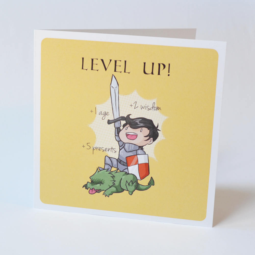 Nerdy Birthday Cards
 Geeky Birthday Card Level Up design sweet nerdy fantasy