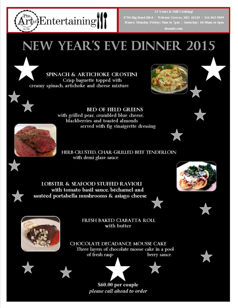 New Years Eve Dinner Menu Ideas
 $60 per couple Please call ahead to order The Art of