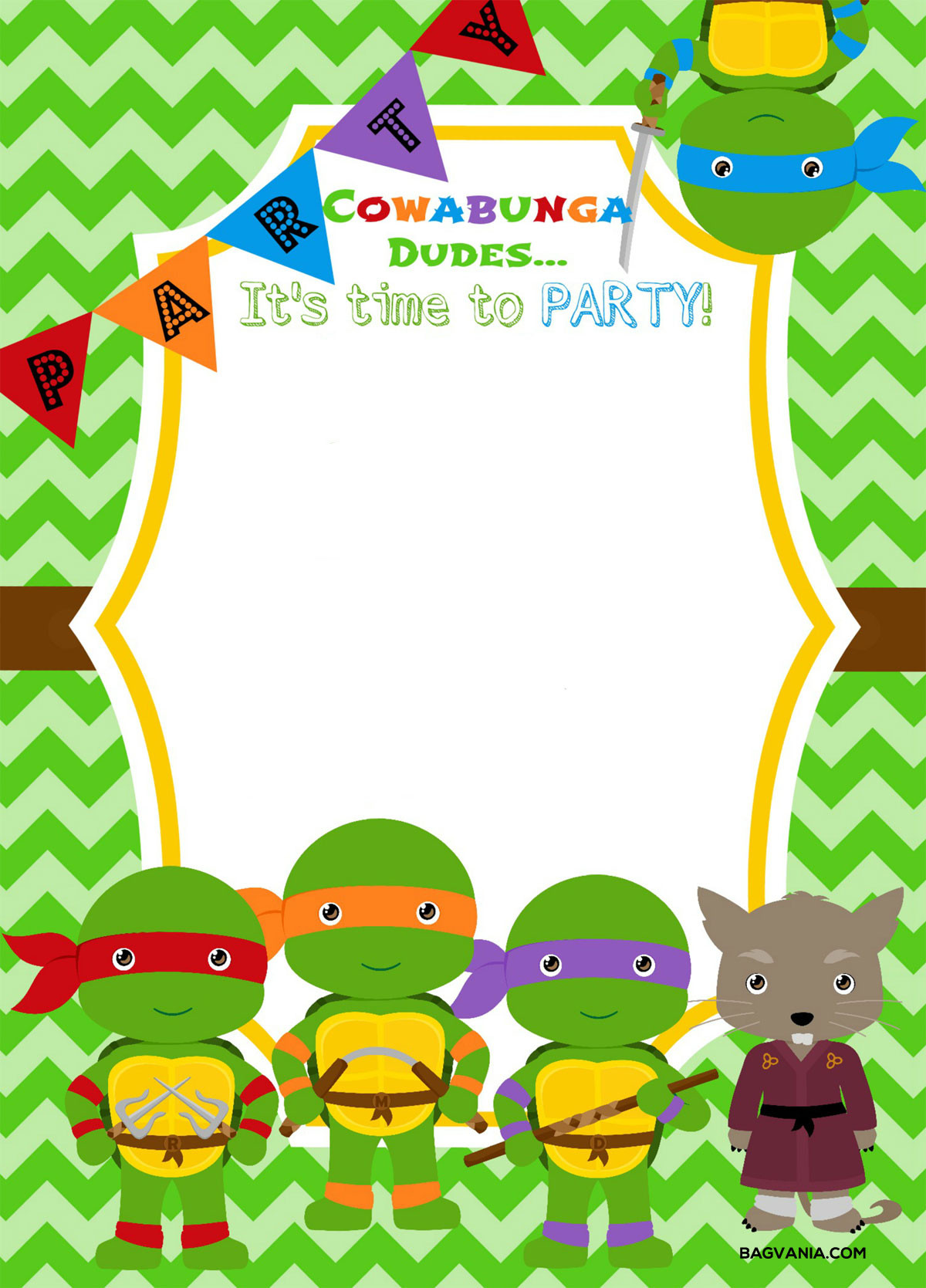 Ninja Turtle Birthday Card
 Free Printable Ninja Turtle Birthday Party Invitations