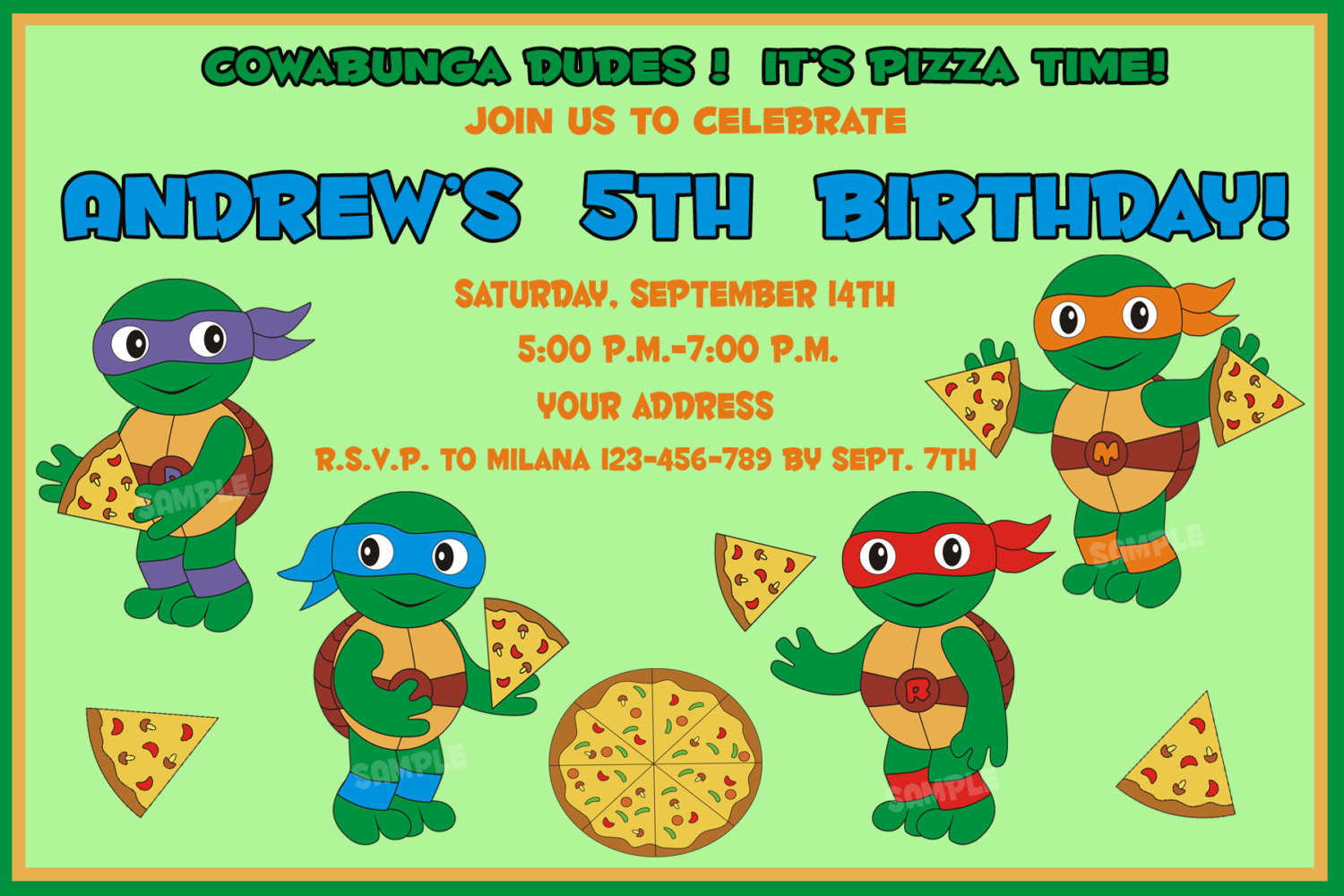 Ninja Turtle Birthday Invitations
 TMNT Birthday Invitation Ninja Turtles Birthday Invitation