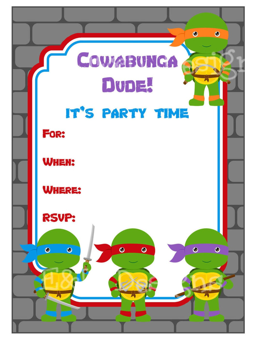Ninja Turtle Birthday Invitations
 Ninja Turtle Party Invitation Ninja Turtle Party Printable