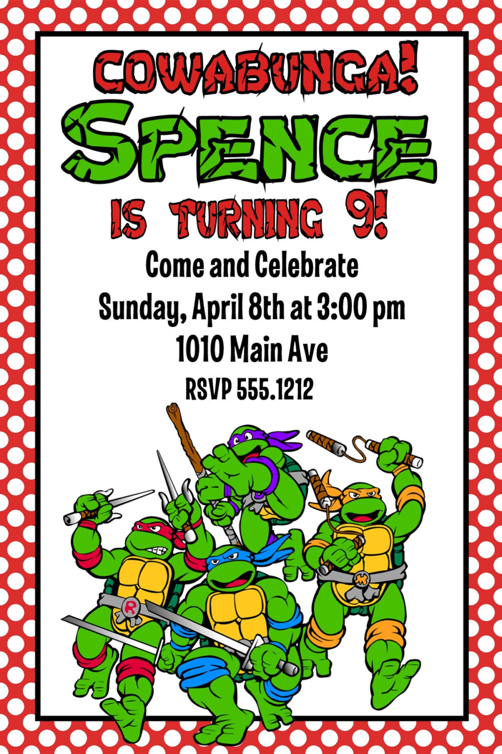 Ninja Turtle Birthday Invitations
 Teenage Mutant Ninja Turtles Birthday Party Invitation